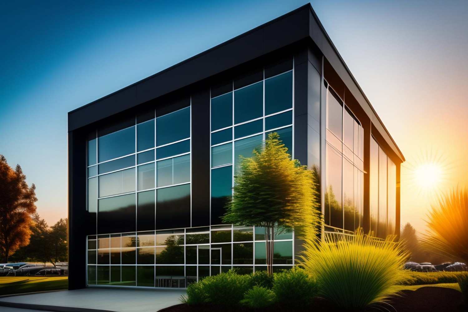 black-office-building-with-tree-front-it
